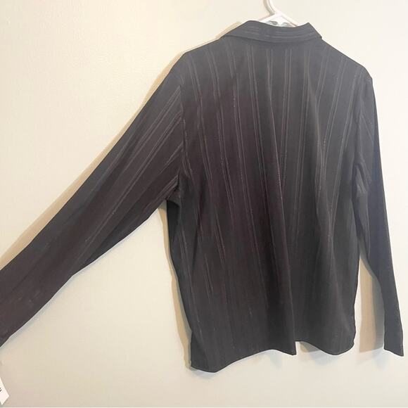1830 Womens Stretch Striped Collared Long Sleeve Button Down Shirt Black XL NWT - Picture 9 of 12